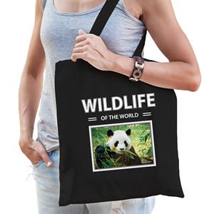 Bellatio Dieren Panda foto tas katoen volw + kind Zwart