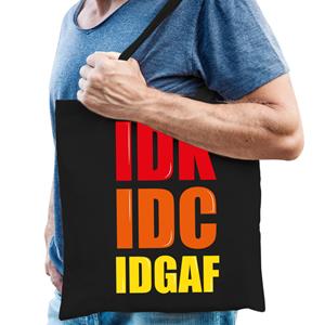 Bellatio IDGAF / I Dont Give A Fuck fun tekst cadeau tas zwart voor heren cadeau katoenen tas Zwart