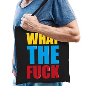 Bellatio What the fuck cadeau tas zwart voor heren cadeau katoenen tas Zwart