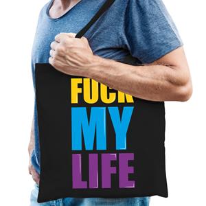 Bellatio Fuck my life cadeau tas zwart voor heren cadeau katoenen tas Zwart