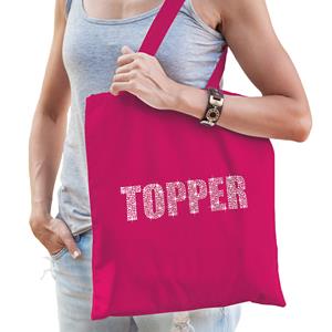 Bellatio Glitter Topper katoenen tas Roze