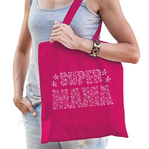 Bellatio Glitter Super Mama katoenen tas Roze