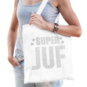 Bellatio Glitter Super Juf katoenen tas Wit