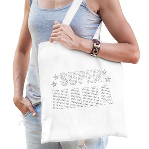 Bellatio Glitter Super Mama katoenen tas Wit