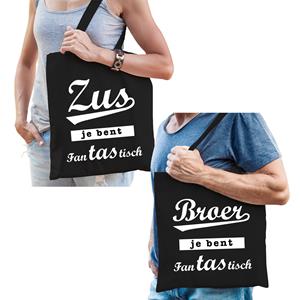Bellatio Zus en Broer je bent fanTAStisch tasje Zwart