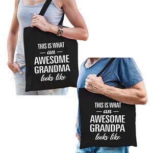 Bellatio Awesome grandma en grandpa tasje Zwart