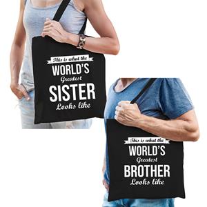 Bellatio Worlds greatest Brother en Sister tasje Zwart