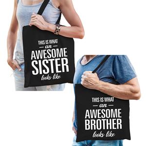 Bellatio Awesome Brother en Sister tasje Zwart