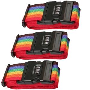 Pakket van 3x stuks kofferriemen / bagageriemen met cijferslot 200 cm regenboog kleuren -