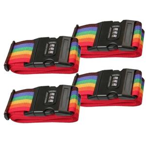 Pakket van 4x stuks kofferriemen / bagageriemen met cijferslot 200 cm regenboog kleuren -