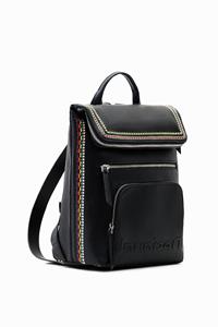 desigual Mittelgroßer Rucksack Verschlussklappe Stickereien - BLACK