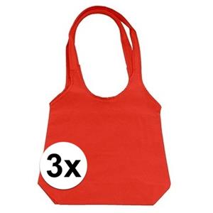 3 x Rode opvouwbare tassen/shoppers -