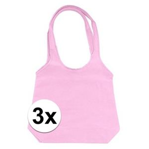 3 x Roze opvouwbare tassen/shoppers -