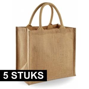 Westford Mill 5x Jute boodschappentassen/shoppers 30 x 30 x 19 cm -