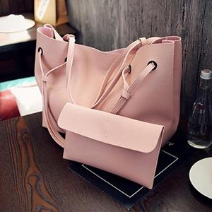 Huismerk 2 in 1 zachte lederen vrouwen tas set luxe Fashion Design schoudertassen grote casual tassen handtas (roze)