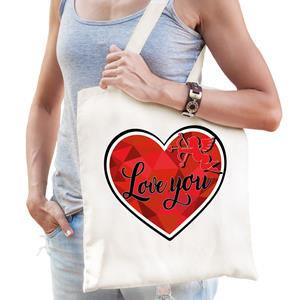 Bellatio Cadeau tasje valentijn - Love you - naturel Wit