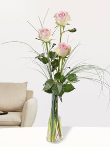 Surprose Drie roze rozen, inclusief vaasje - Sweet Revival