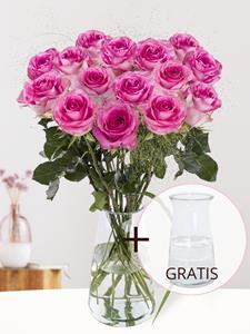 Surprose Roze rozenboeket met panicum + gratis glasvaas - Revival