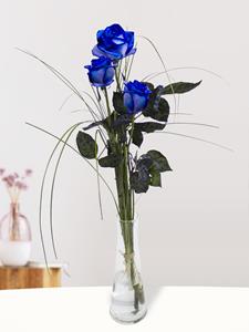 Surprose Drie blauwe rozen, inclusief vaasje