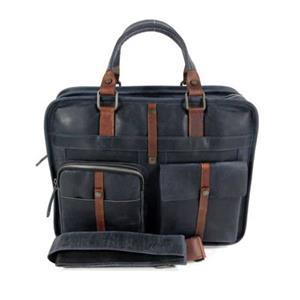 Barbarossa leren 2-vaks laptoptas 15 Ruvido navy