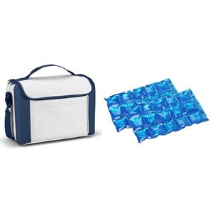 Kleine koeltas voor lunch blauw/wit met 2 stuks flexibele koelelementen 8 liter -