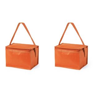2x stuks kleine mini koeltassen oranje sixpack blikjes -