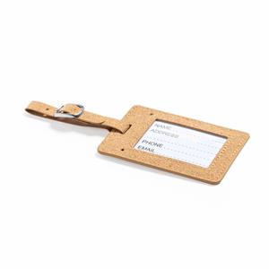 Kofferlabel van eco friendly kurk - beige - 10 x 6 cm - reiskoffer/handbagage labels - bandje met ge -