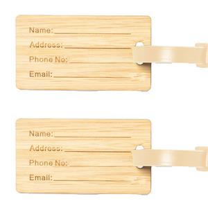 Kofferlabel van bamboe - 2x - beige - 9 x 5 cm - reiskoffer/handbagage labels -