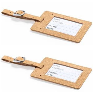 Kofferlabel van eco friendly kurk - 2x - beige - 10 x 6 cm - reiskoffer/handbagage labels - bandje m -