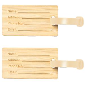 Kofferlabel van bamboe - 10x - beige - 9 x 5 cm - reiskoffer/handbagage labels -