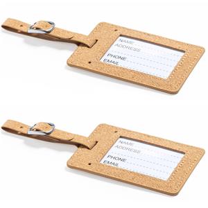 Kofferlabel van eco friendly kurk - 10x - beige - 10 x 6 cm - reiskoffer/handbagage labels - bandje -