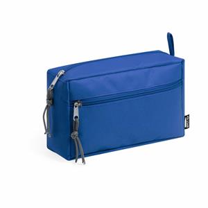 Toilettas/make-up tas Eco Travel - gerecycled polyester - blauw - 21 x 13 x 8 cm -