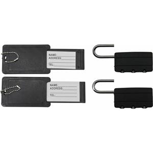 Benson Kofferlabel/bagagelabel incl. hangslot - 4x - zwart - cijferslot -