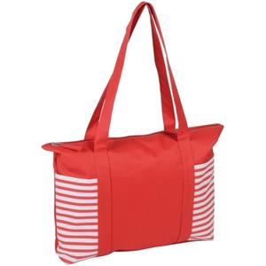 Rood/witte polyester strandtas met streepmotief en rits 44 cm -