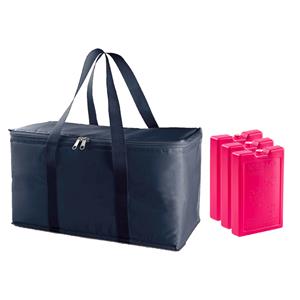 Trendoz Grote koeltas blauw x 22 x 19 cm met 3x stuks roze koelelementen -