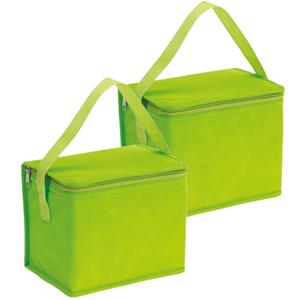 2x stuks kleine koeltassen voor lunch groen 20 x 13 x 17 cm 4.5 liter -