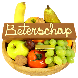 Boeketcadeau Fruitschaal met beterschap chocolade reep