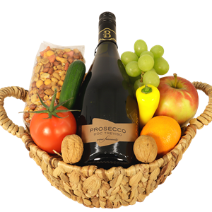Boeketcadeau Fruitmand prosecco en borrelmixed