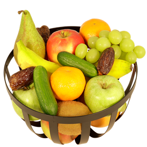 Boeketcadeau Fruitmand in luxe ronde stalen mand