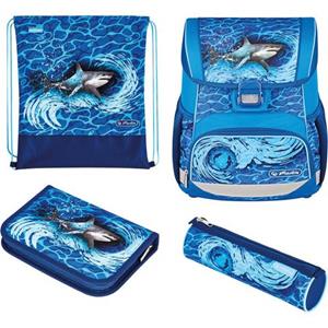 Herlitz Schulranzen "Loop Plus, Blue Shark", Floureszierende Flächen-reflektierende Streifen auf den Schultergurten-Reflektoren