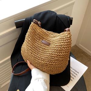 Summer Rattan Straw Bag For Women Knitted Beach Bag Bohemia Style Crossbody Bag Vacation Shoulder Bags