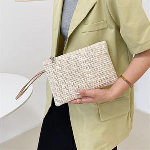 Hand-woven Straw Bag Female Mobile Phone Coin Purse Pure Color Simple Clutch