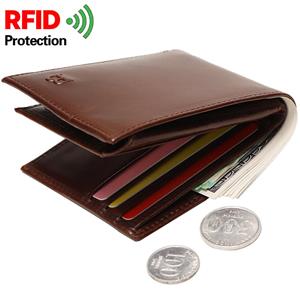 Baborry RFID Men's Wallet Coin Bag Wallet Genuine Cow Leather Flap Cards Holder With Zipper Coin Bag