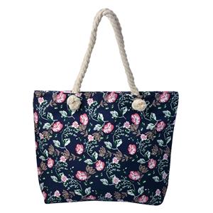Juleeze Strandtas Bloemen donkerblauw