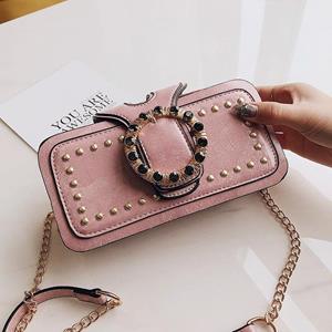 Klinknagel clip schoudertas kleine vierkante tas dames Messenger handtas (roze)