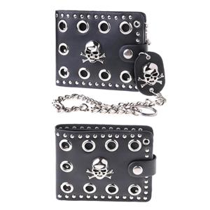 Healing Leather Cool Punk Gothic Western Skull Clutch Purse Wallets With Chain For Men