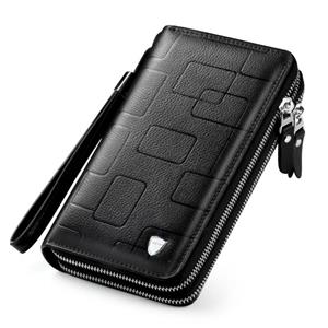 Heng Huang Men's leather mobile phone bag multi-card youth wallet long leather zipper wallet