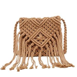 Handmade Charm Bag Soft Cotton Straw Bag for Lady Crossbody Bag Knitting Tassel Purse Shoulder Bag Beach