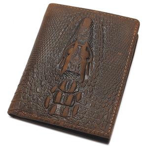 TAUREN Top Grain Genuine Leather Material Fashion Brown Crocodile Head Men Wallet Crazy Horse Wallet For