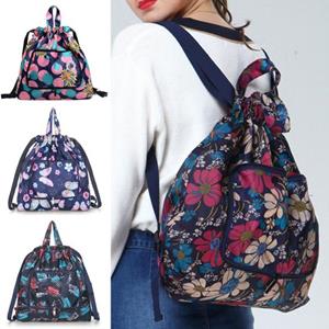 Childrenswear Opvouwbare bloem print nylon trekkoord grote capaciteit opslag tas vrouwen schoudertas handtas voor winkelen